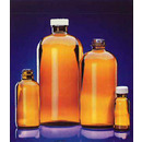 Unwashed Amber Boston Round Bottles, Assembled with Cap and Liner