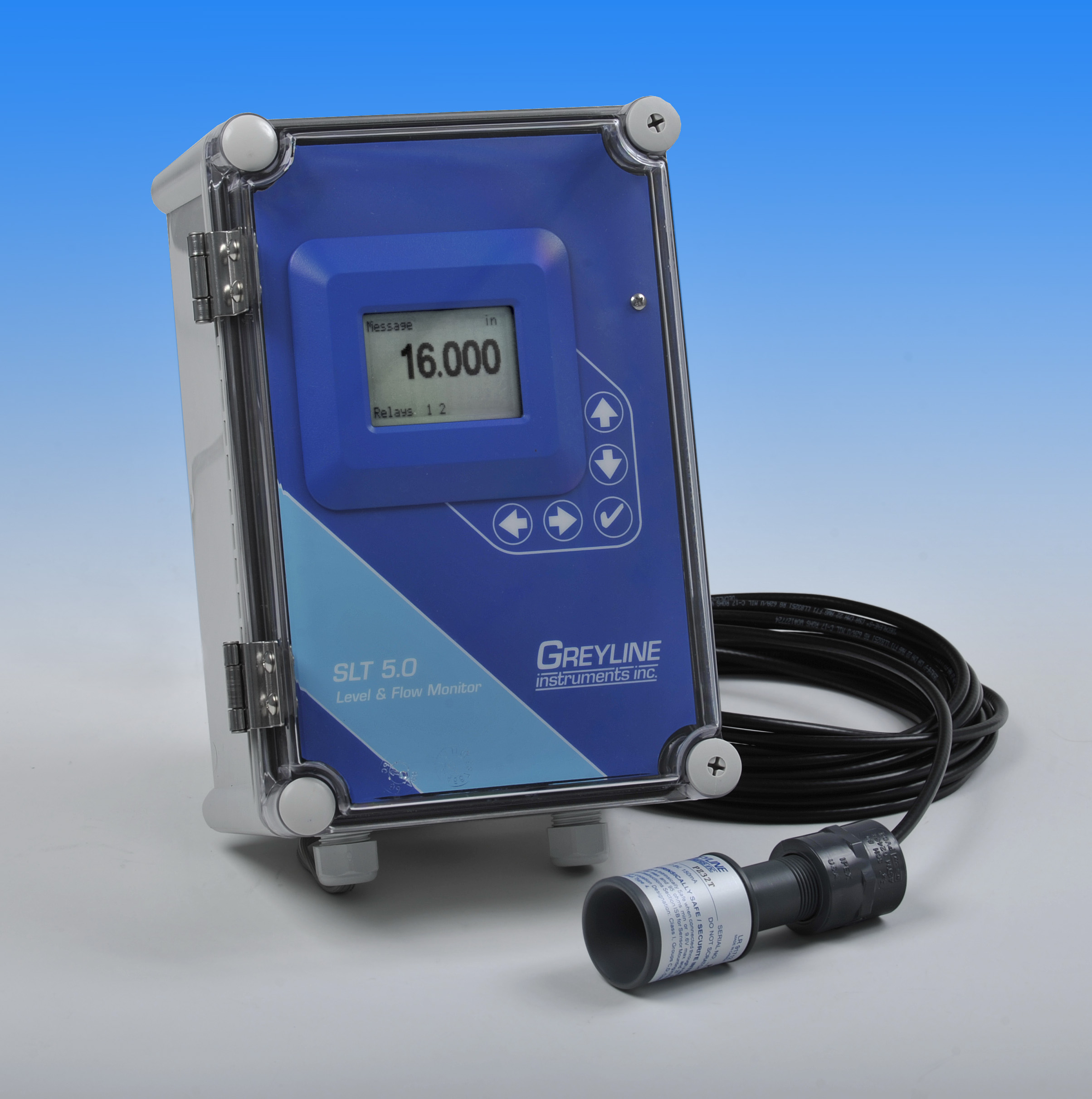 This new SLT 5.0 Level & Flow Monitor from Greyline Instruments features a non-contacting ultrasonic sensor and a simple, built-in 5-key calibration system. The SLT 5.0 can be used as a level transmitter for tank inventory applications with continuous dis