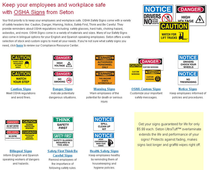 Seton OSHA Safety Labels