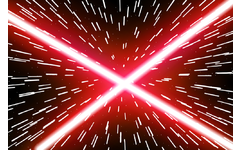 Red laser beams on space background