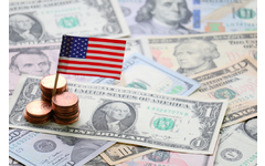 American flag planted in money to indicate economic growth