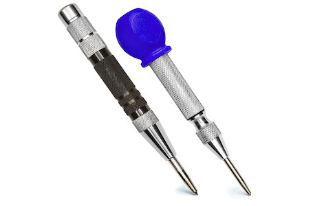 Automatic Center Punch - 5 inch Brass Spring Loaded Center Hole Punch with Adjustable Tension, Hand Tool for Metal or Wood - Pack of 2