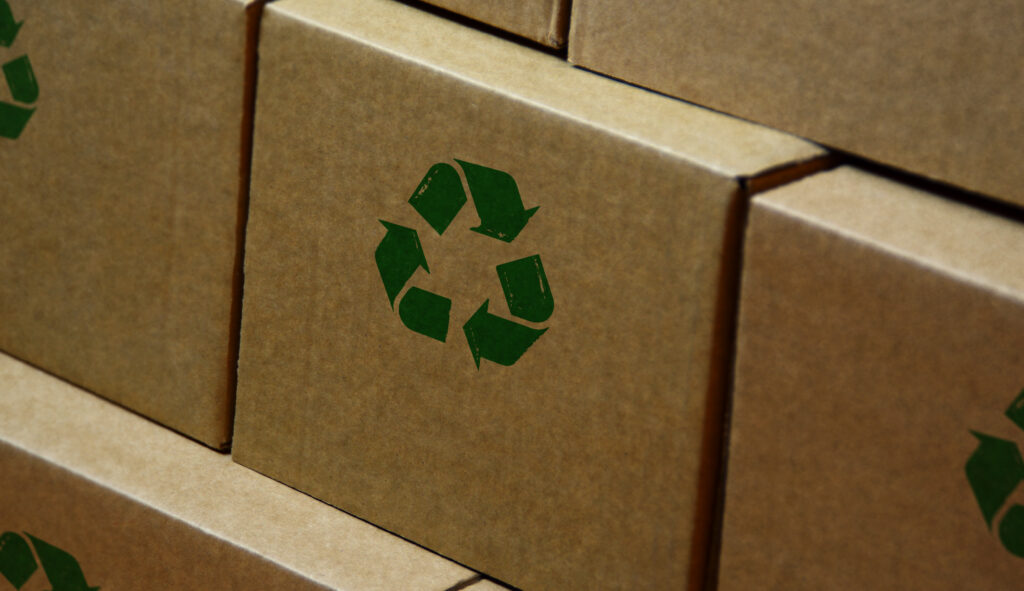 Recycle symbol on box. Image courtesy of Skorzewiak / Shutterstock.com