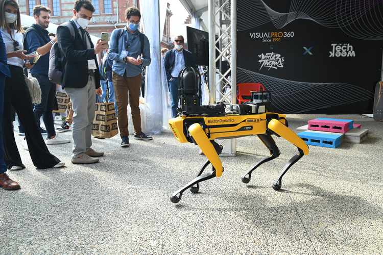 Boston Dynamics' Spot robot at a technology fair in Italy in 2021