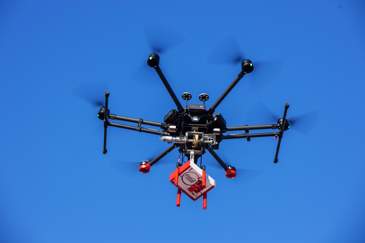 Drone delivering Coca-Cola