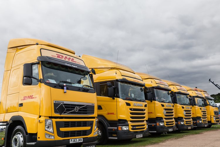 Fleet of DHL trucks