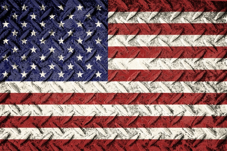 US Flag over steel plate.