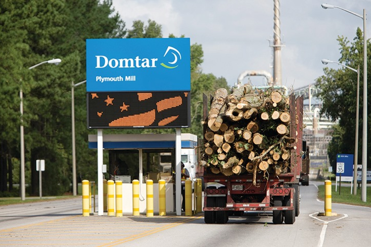Truck driving into Domtar mill