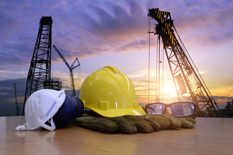 Construction safety equipment with crane background