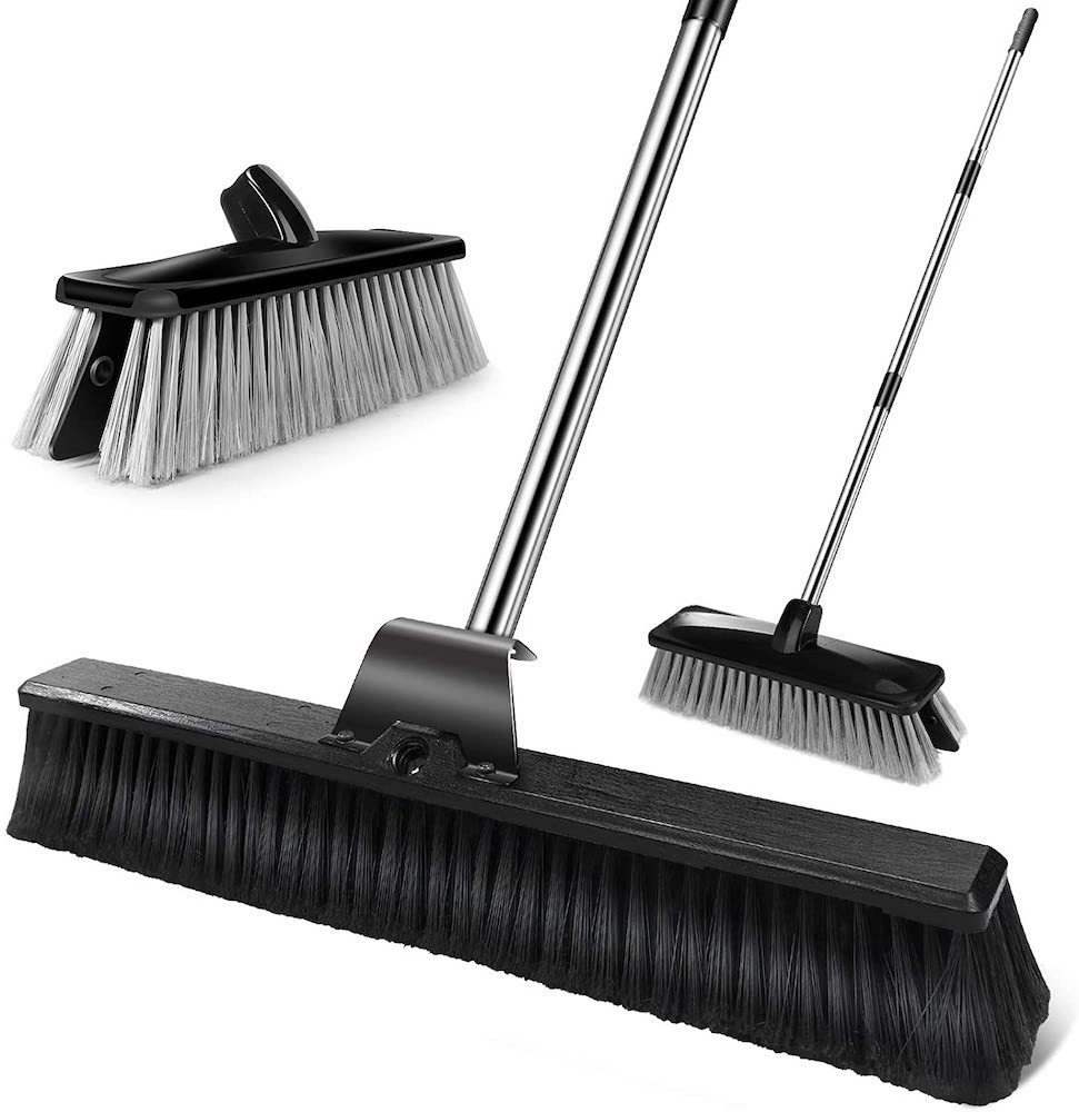 Or Home Use Two Threaded Handle Holes Heavy Duty Hardwood Block Unvert Push Broom Indoor and Outdoor Floor Sweep Use Cleaning Broom for Patio Garage 24 Inch Deck Palmyra Bristles Scrub Brush 