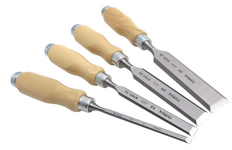 PoundSaver® Wood Bevel Edge Bench Chisels Set Of 4 Top Quality Craftsman Woodworking Tools Made Steel & Ergonomic Wooden Handles