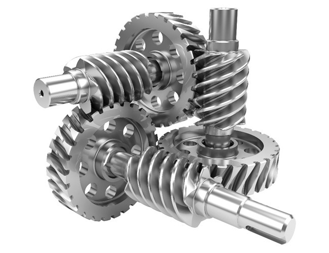 how gears work, Worm gears with a non-parallel, non-intersecting axes configuration.