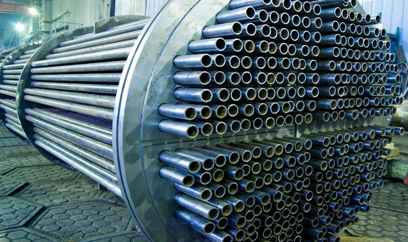 shell and tube heat exchanger applications A closeup view of a heat exchanger tube bundle.