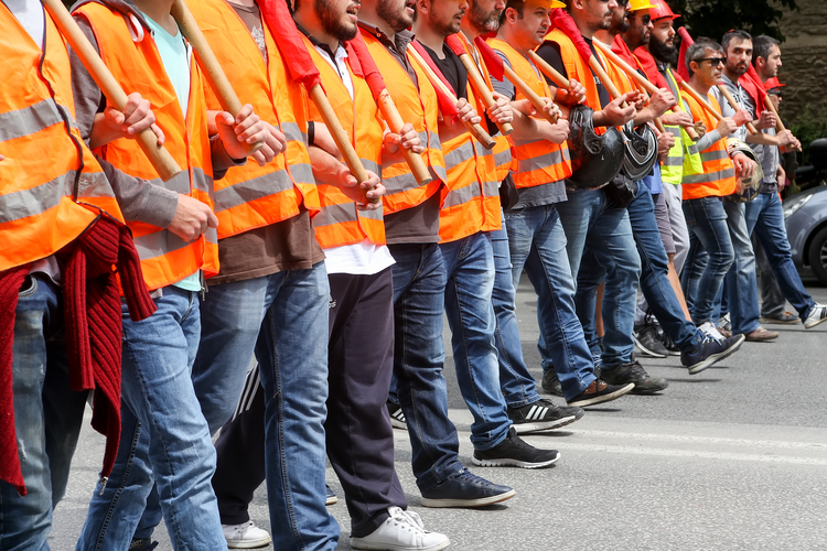 Workers on strike in picket line