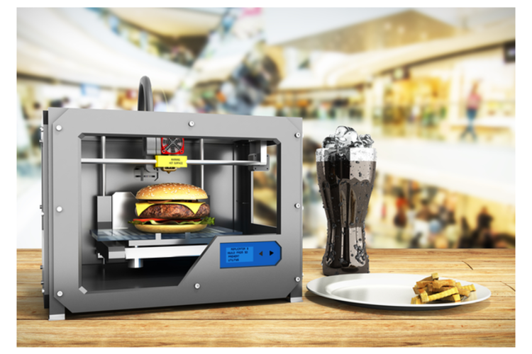 3D printer making a cheeseburger