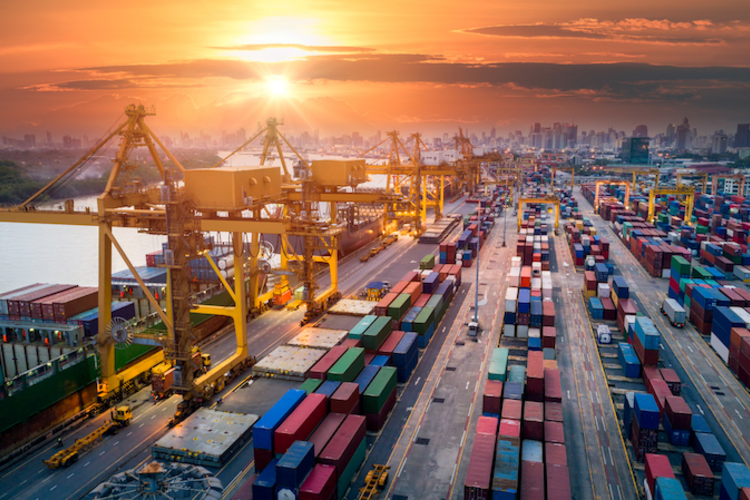 Supply chain loading dock at sunset