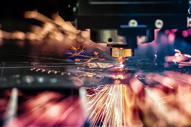 Close-up view of laser cutting of metal