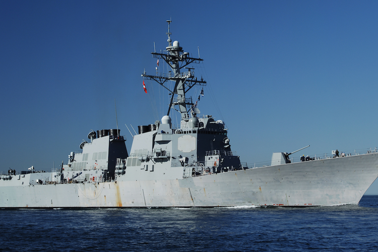 US Navy DDG 51 warship on the water