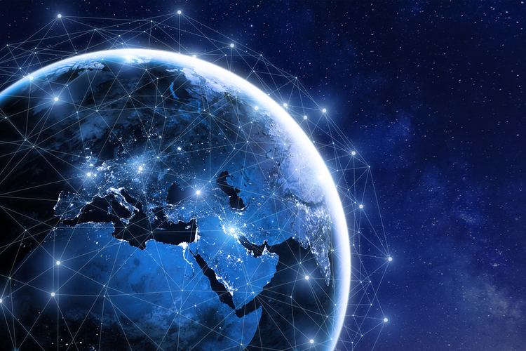 Globe with extensive centralized blockchain network
