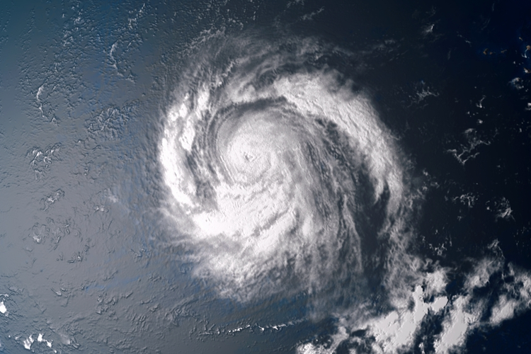 Aerial view of hurricane over the ocean.