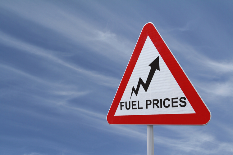 Road sign showing increasing fuel prices