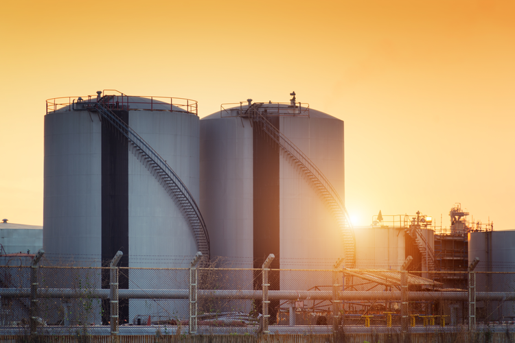 Natural gas storage tanks.