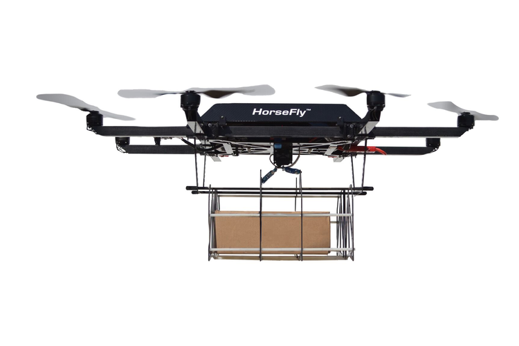 The HorseFly carbon-fiber octocopter drone for package delivery.
