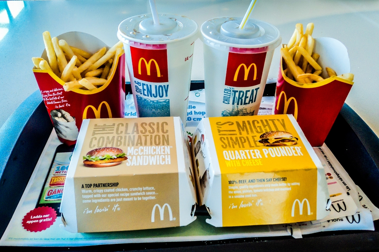Food and beverages from McDonald's on a tray