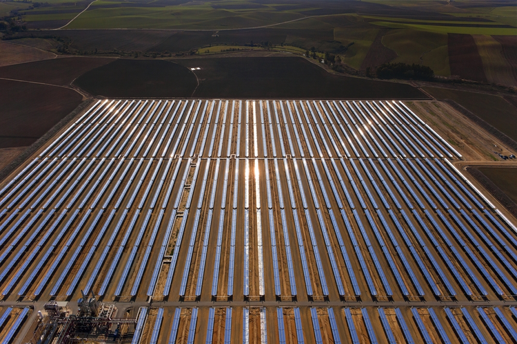 Aerial view of solar parabolic power plant.