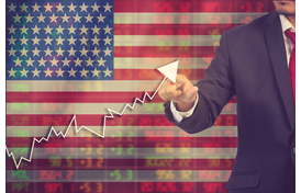 American flag with upward arrow indicating economic growth